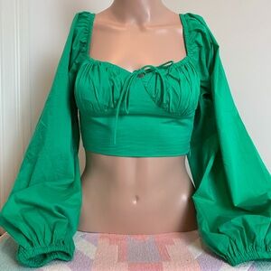 Princess Polly Emerald Green Puff-Sleeve Crop Top
